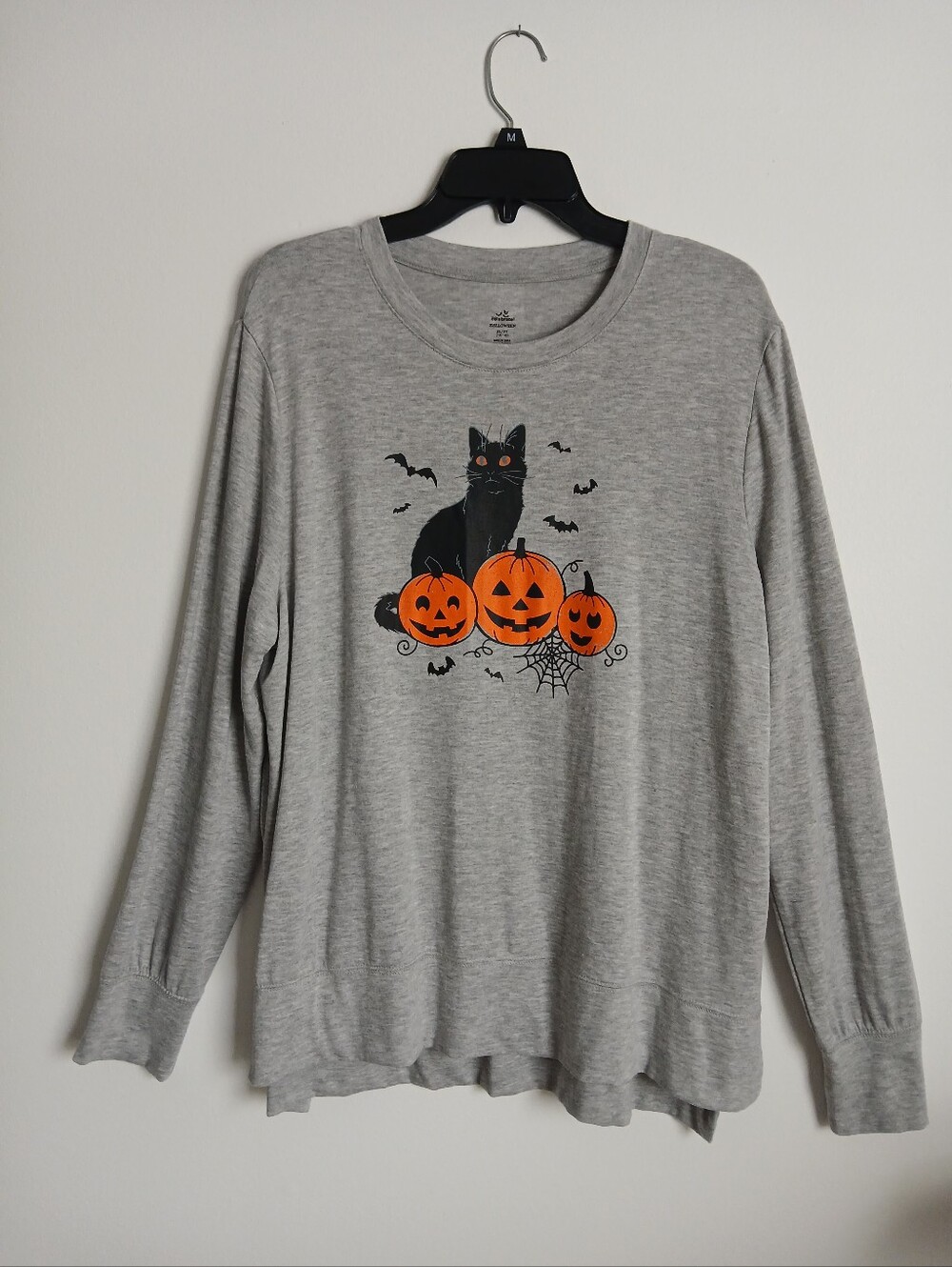 Celebrate Halloween Gray Tunic Top Black Cat Pumpkin XL Party